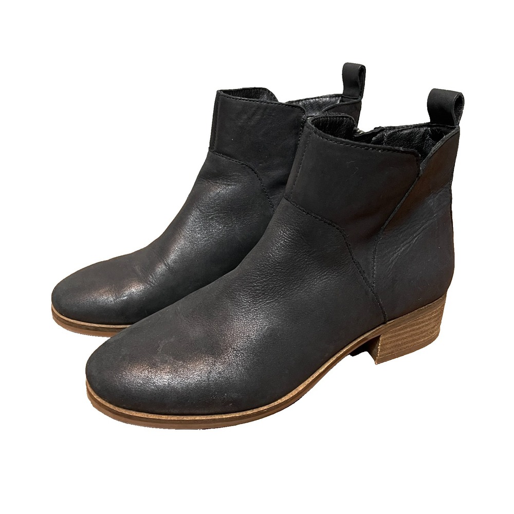 Lucky Brand LP‎ Prenma Haze Black Leather Ankle Boots Block Heel Zipper Size 9M
